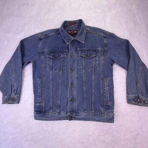 Vintage Denim Gear Trucker Jean Jacket Mens Medium Flap Pockets, Blue‎